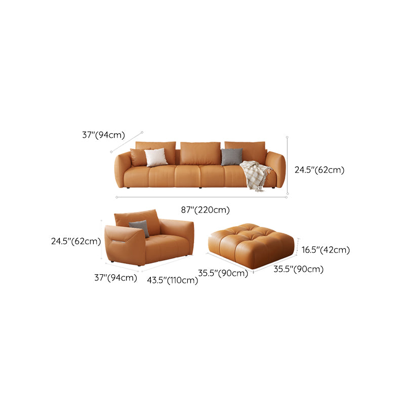 Scandinavian Genuine Leather Orange Pillows Square Arm Living Room Seating