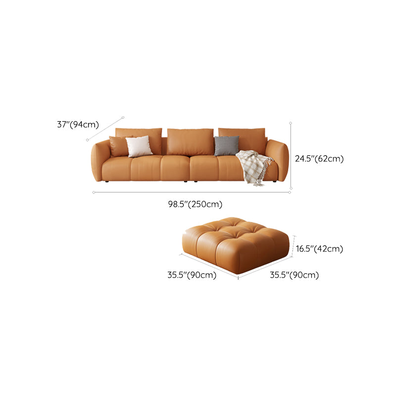 Scandinavian Genuine Leather Orange Pillows Square Arm Living Room Seating