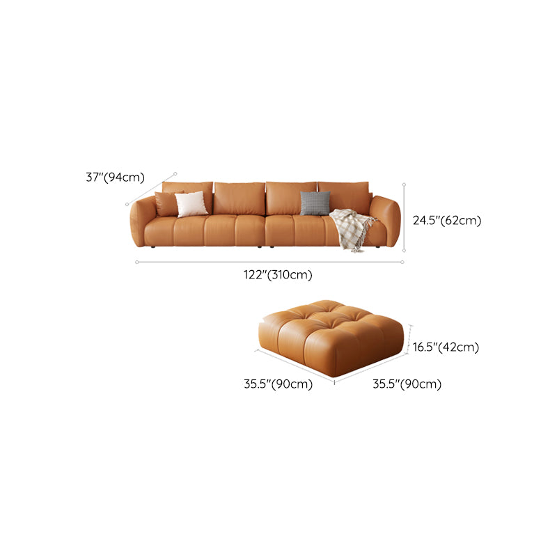 Scandinavian Genuine Leather Orange Pillows Square Arm Living Room Seating