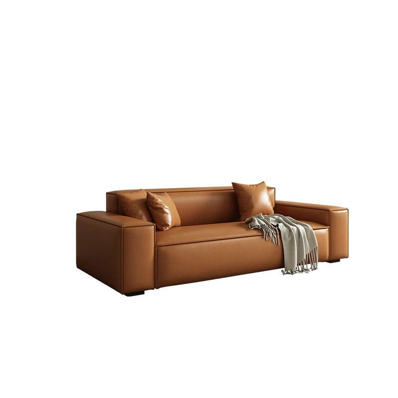 Vintage Genuine Leather Orange Cushions Square Arm Living Room Settee
