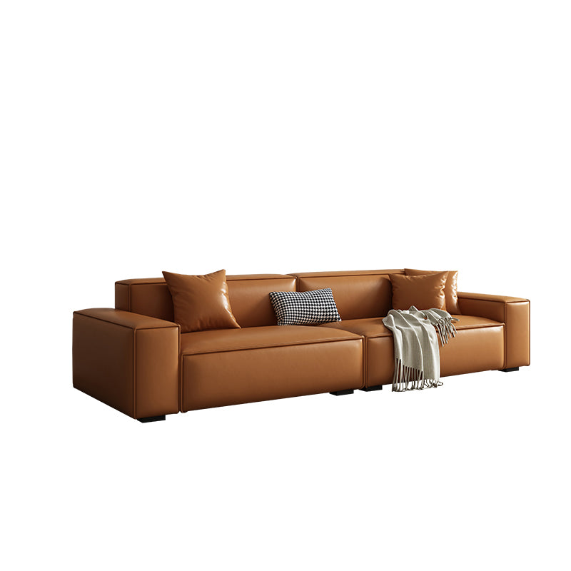 Vintage Genuine Leather Orange Cushions Square Arm Living Room Settee