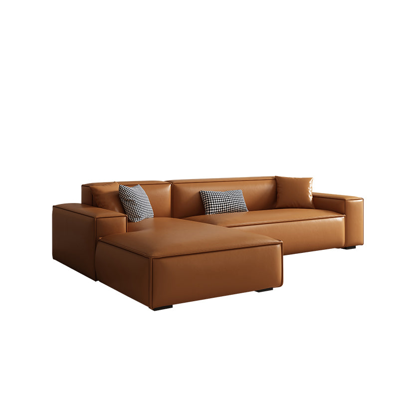 Vintage Genuine Leather Orange Cushions Square Arm Living Room Settee