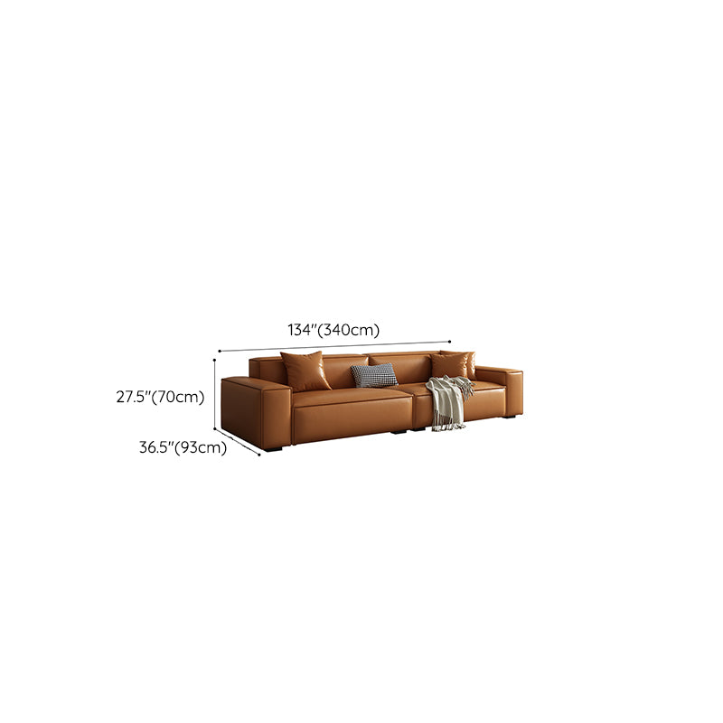 Vintage Genuine Leather Orange Cushions Square Arm Living Room Settee