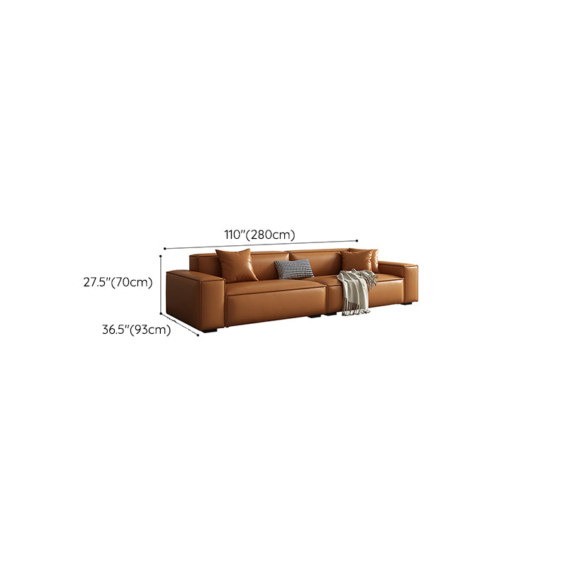 Vintage Genuine Leather Orange Cushions Square Arm Living Room Settee