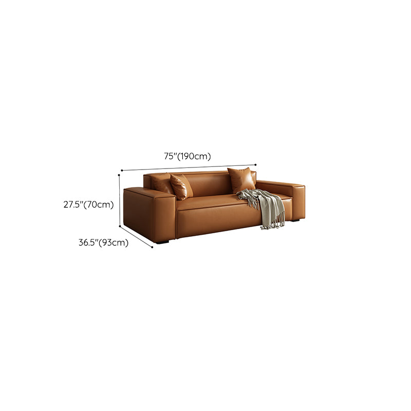 Vintage Genuine Leather Orange Cushions Square Arm Living Room Settee