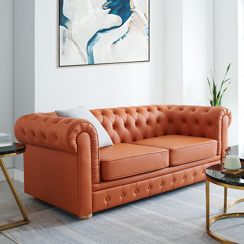 Mid-Century Modern Living Room Tufted Rolled Arm Standard Seating