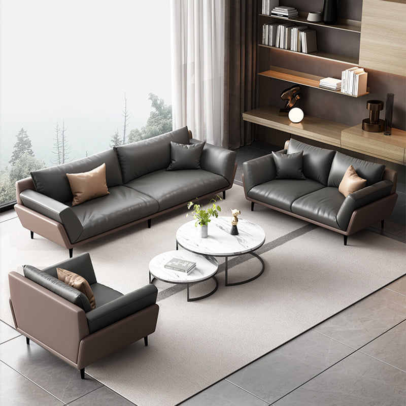 Black Faux Leather Flared Arm Chesterfield Sofa Industrial Style Seating