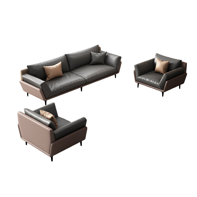 Black Faux Leather Flared Arm Chesterfield Sofa Industrial Style Seating