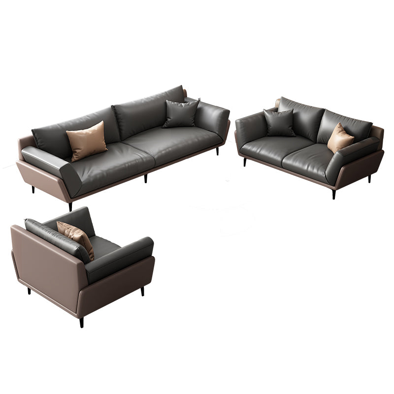 Black Faux Leather Flared Arm Chesterfield Sofa Industrial Style Seating