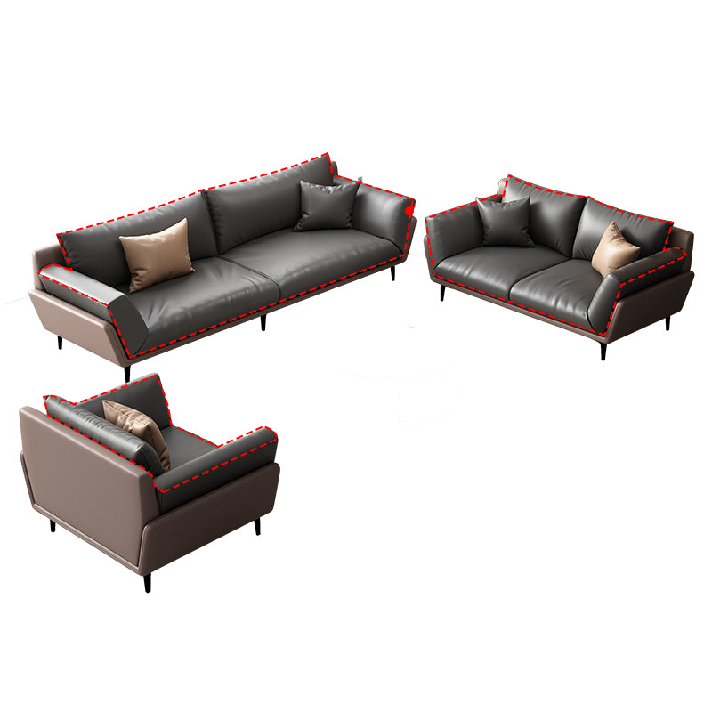 Black Faux Leather Flared Arm Chesterfield Sofa Industrial Style Seating