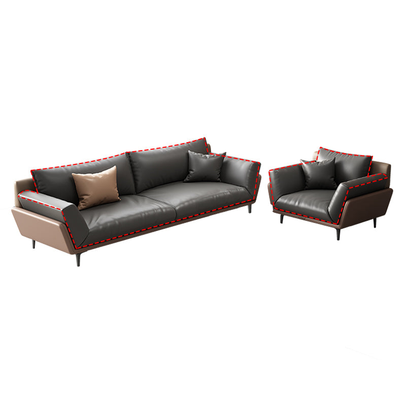 Black Faux Leather Flared Arm Chesterfield Sofa Industrial Style Seating