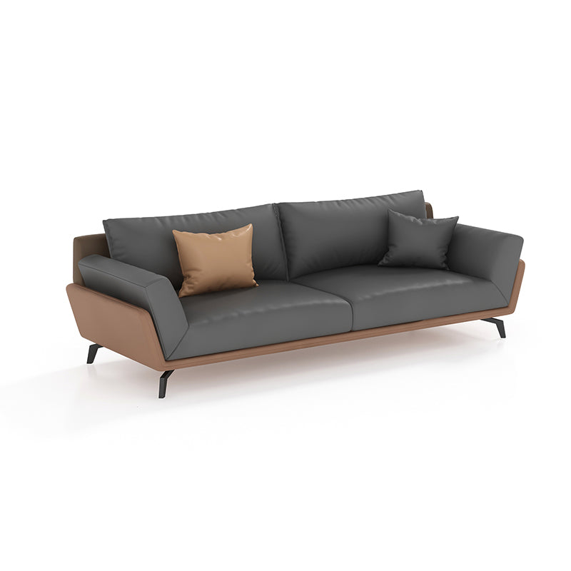 Black Faux Leather Flared Arm Chesterfield Sofa Industrial Style Seating
