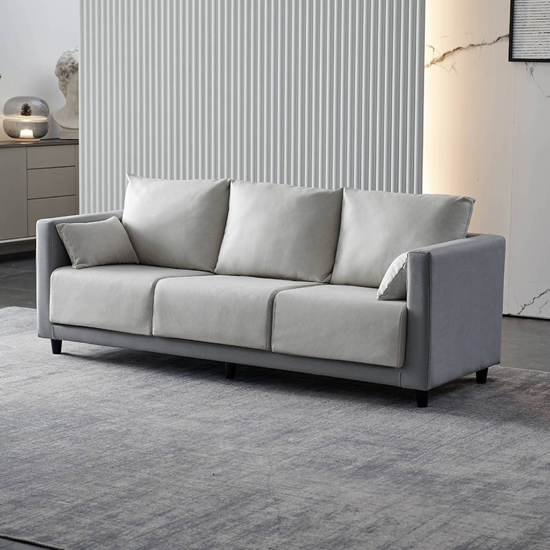 Mid-Century Modern Faux Leather Loose Back Seating Hair Pin Legs Sofa for Living Room