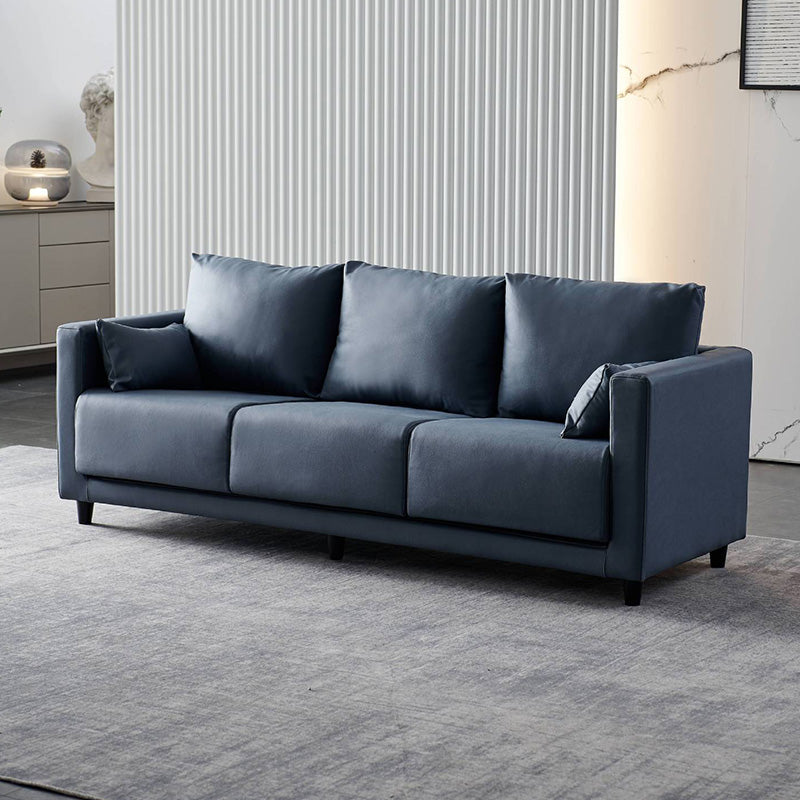 Mid-Century Modern Faux Leather Loose Back Seating Hair Pin Legs Sofa for Living Room
