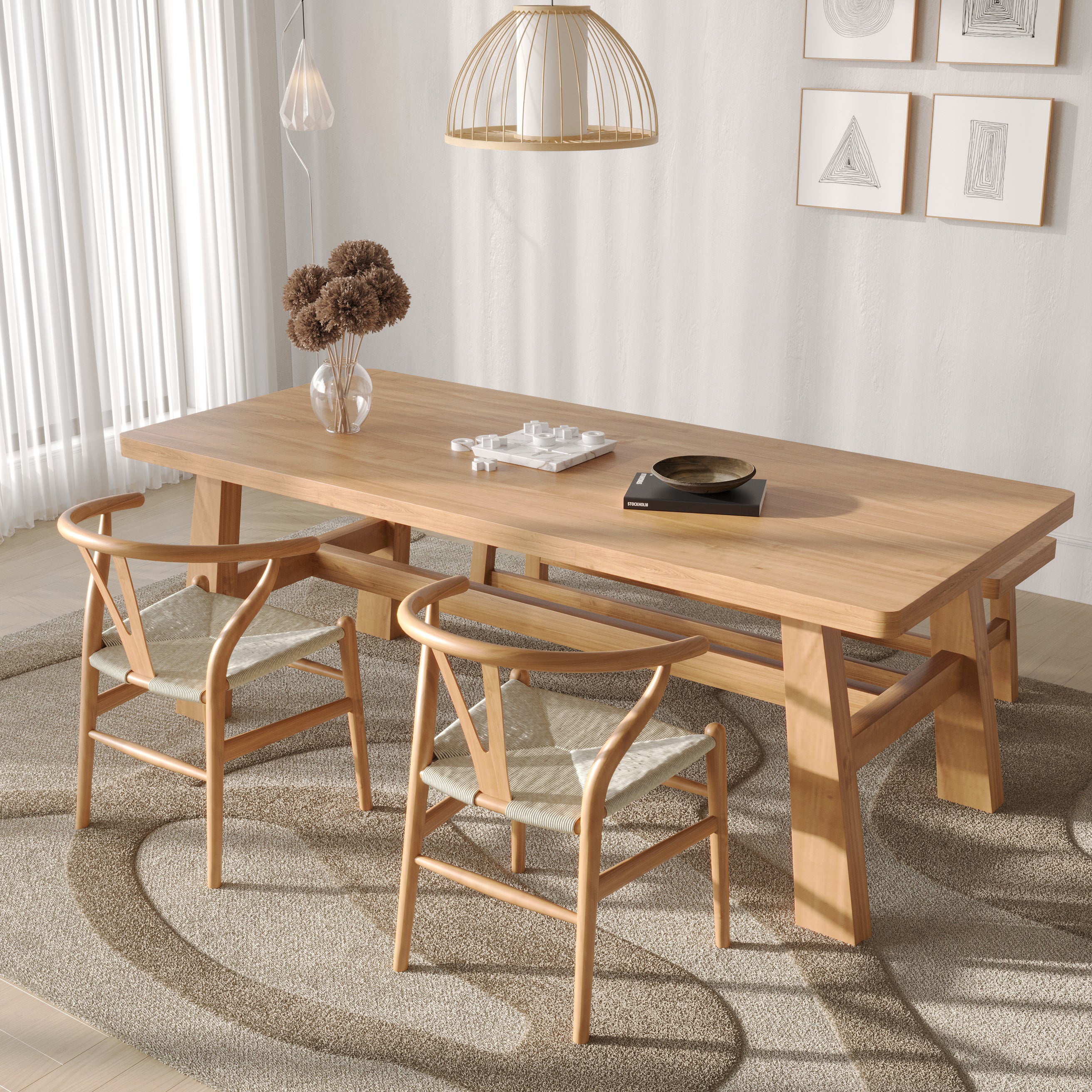 Modern Rectangle Pine Wood Dining Table 1/3 Pieces Dining Set for Dining Room