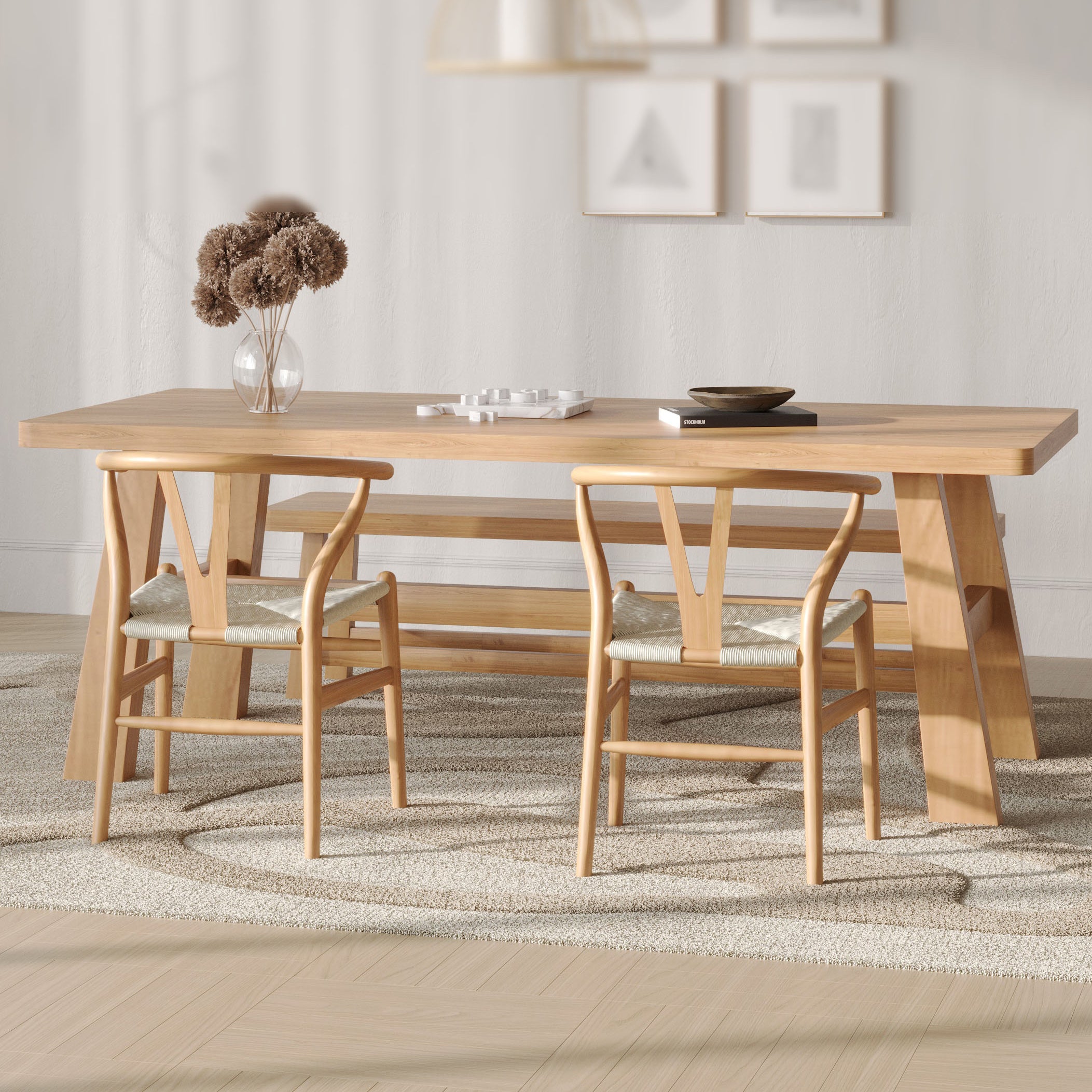 Modern Rectangle Pine Wood Dining Table 1/3 Pieces Dining Set for Dining Room
