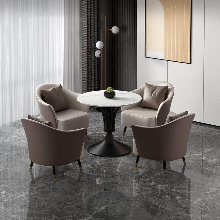 Metal Glam Dining Set with Padded Chairs 1/2/3/5 Pcs White Stone Dining Table Set