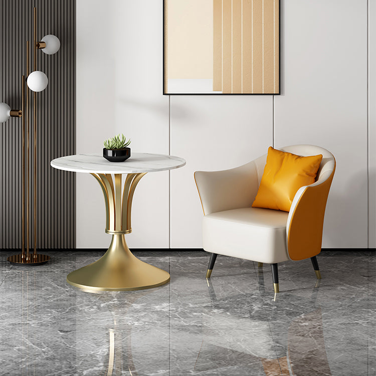 Metal Glam Dining Set with Padded Chairs 1/2/3/5 Pcs White Stone Dining Table Set