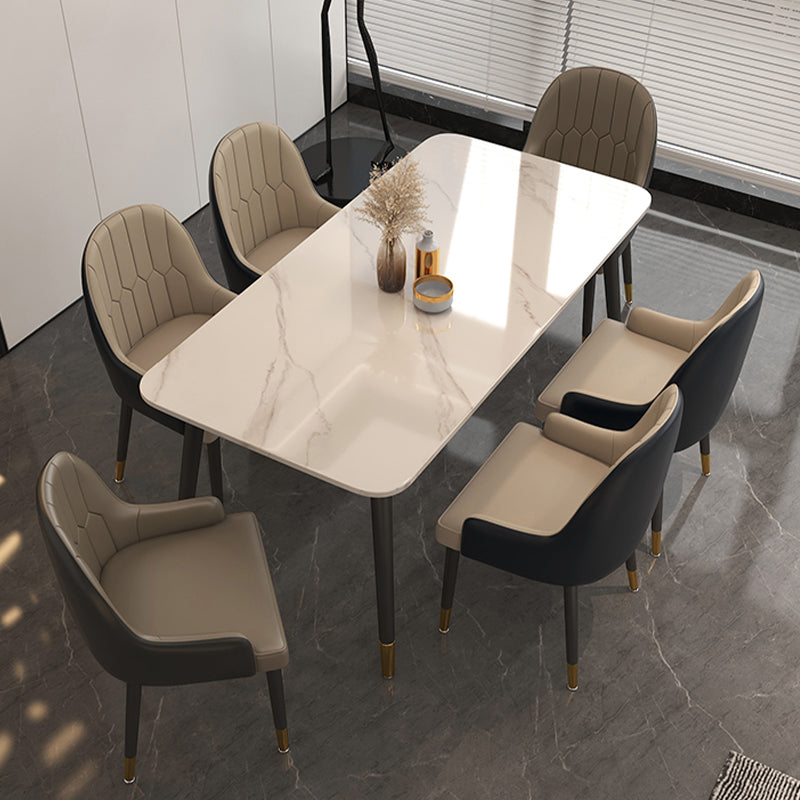 Glossy White Dining Table Set 1/5/7 Pieces Glam Dinette Set for Kitchen