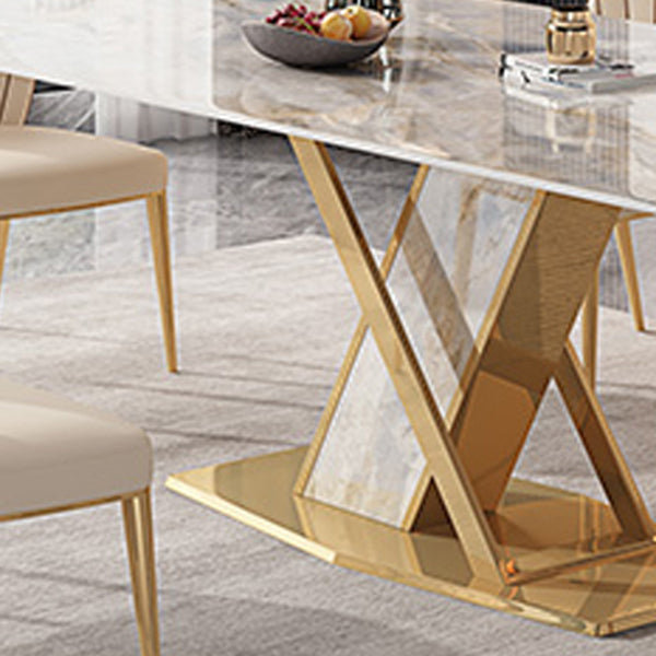 Glossy Gray Stone Dining Table Set 1/4/5/7 Pcs Glam Dinette Set with Leather Chairs