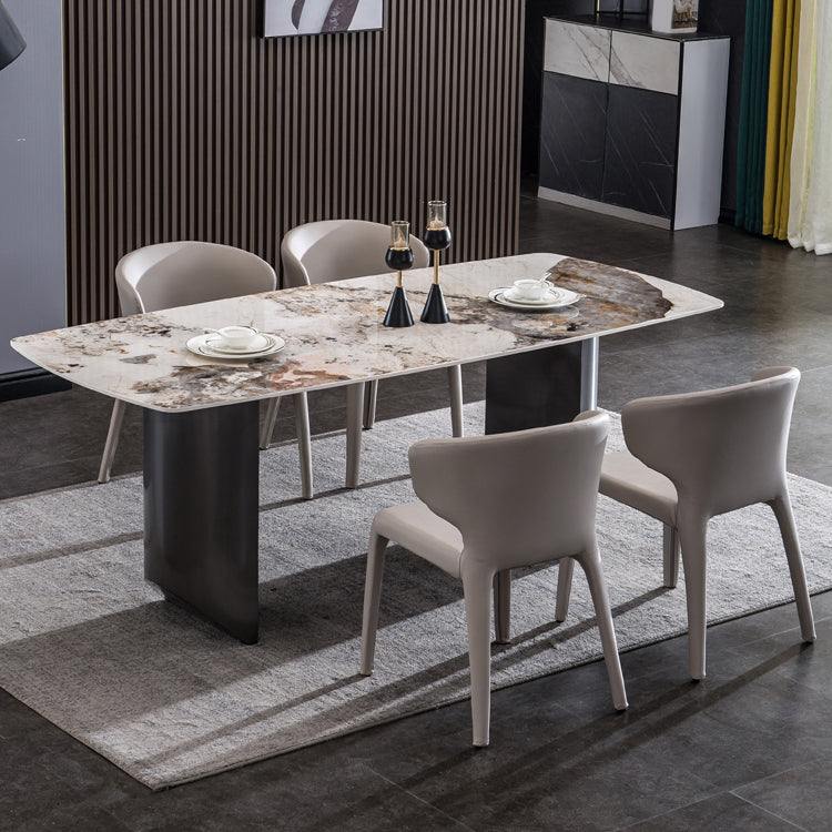 Beige Stone Dinette Table Set 1/4/5/7 Pcs Glam Style Dining Set