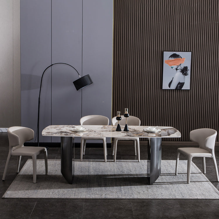 Beige Stone Dinette Table Set 1/4/5/7 Pcs Glam Style Dining Set