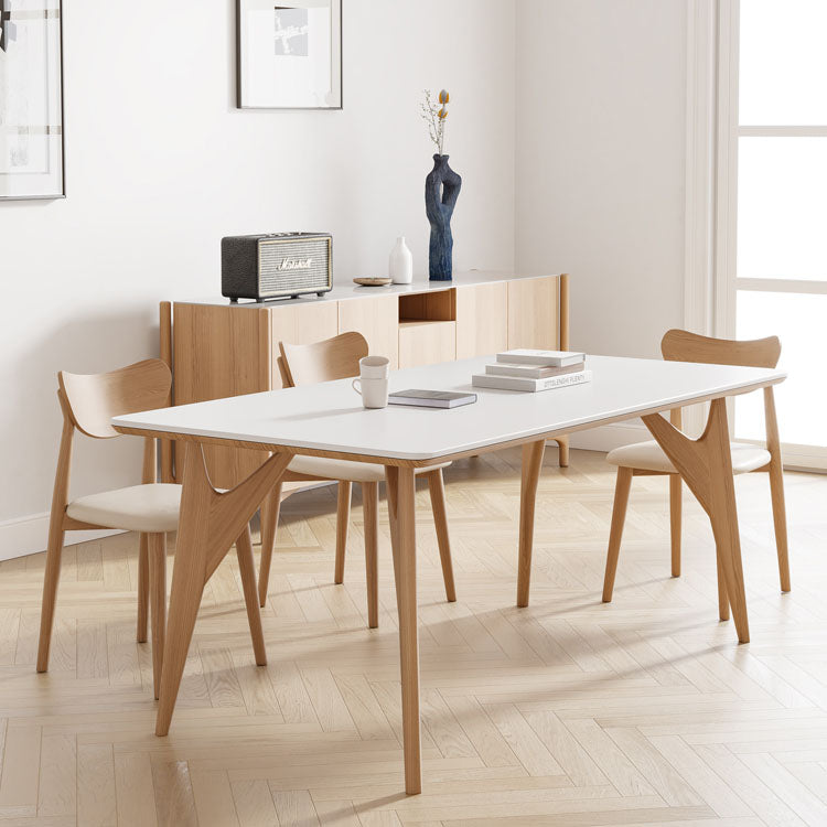 White Stone Top Dining Table Glam Style 4 Legs Dining Table for Dining Room