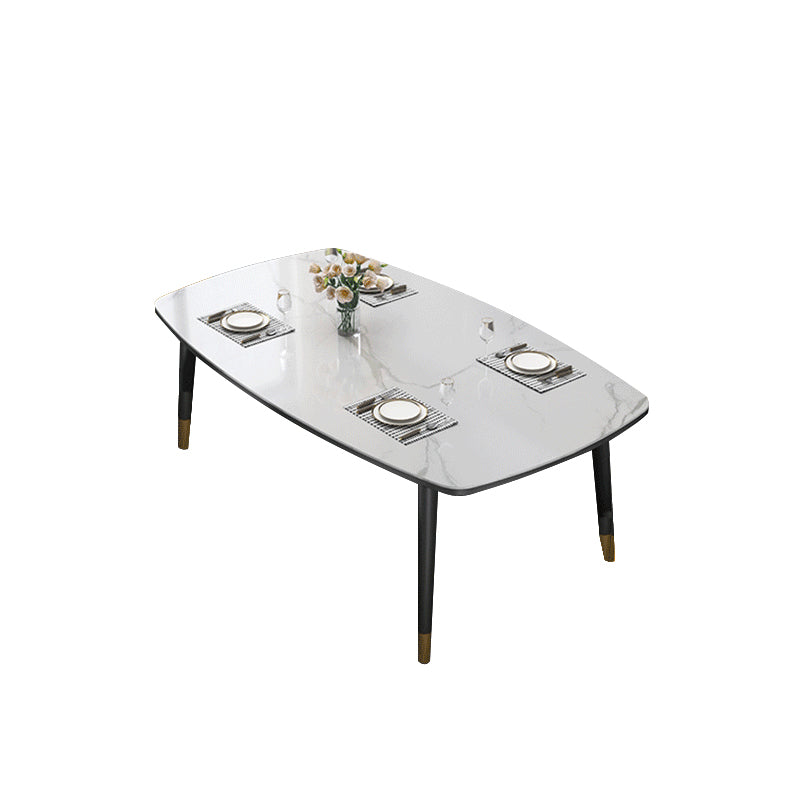 Glam Style Rectangle Dining Table Stone Top Dining Table with 4 Legs