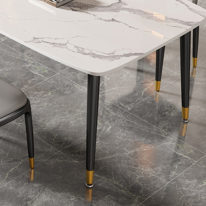 Rectangle Stone Top Dining Table Glam Style Kitchen Dining Table with Black Legs