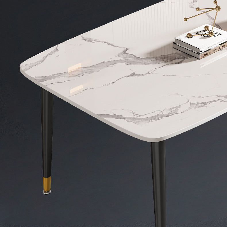 Rectangle Stone Top Dining Table Glam Style Kitchen Dining Table with Black Legs