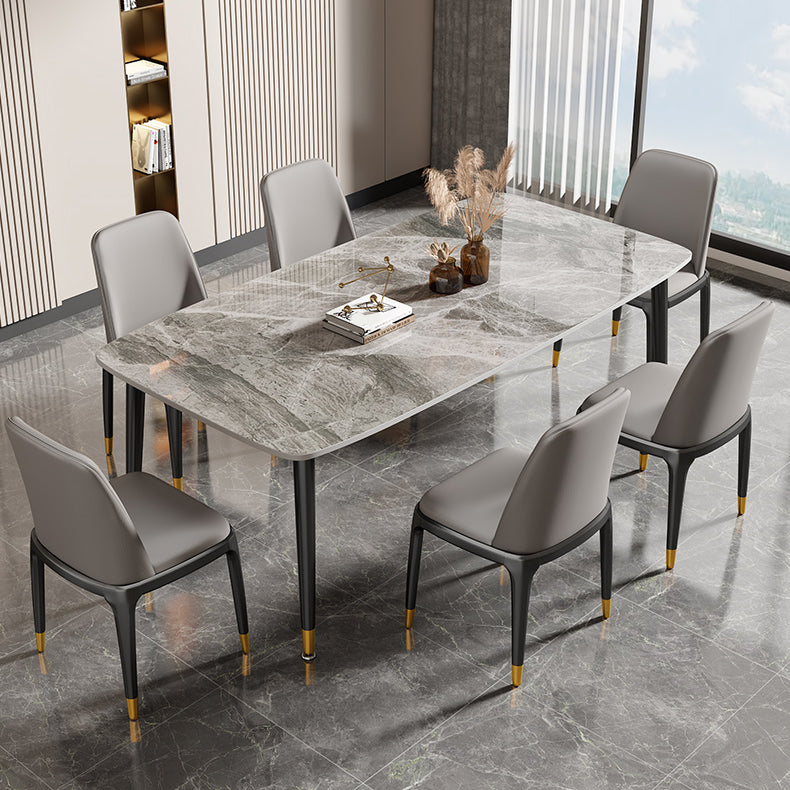 Rectangle Stone Top Dining Table Glam Style Kitchen Dining Table with Black Legs