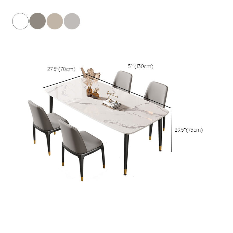 Rectangle Stone Top Dining Table Glam Style Kitchen Dining Table with Black Legs
