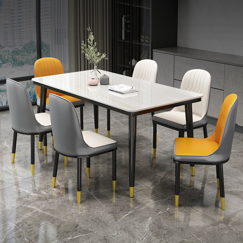 Rectangle Stone Top Dining Table Glam Style Kitchen Dining Table with Metal Legs