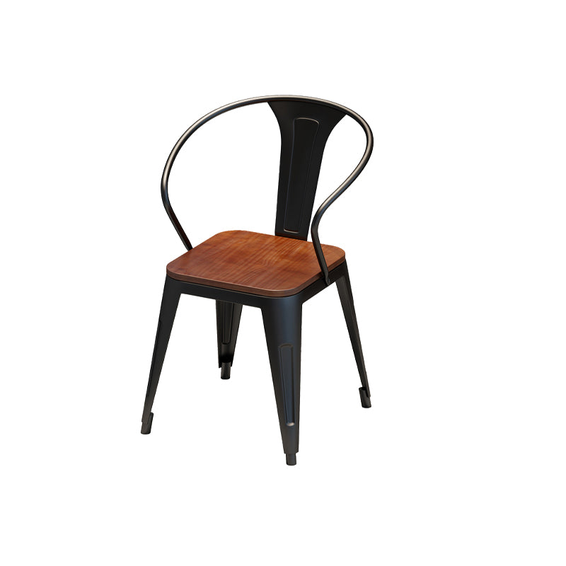 Solid Wood Dining Chairs Slat Back Arm Chair with Metal Base