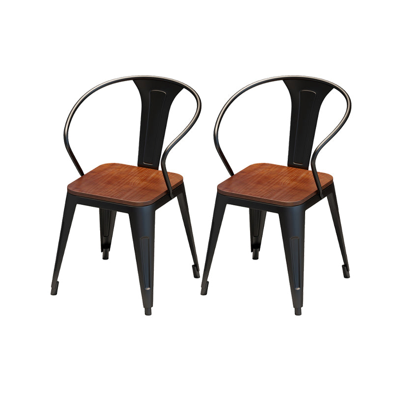 Solid Wood Dining Chairs Slat Back Arm Chair with Metal Base