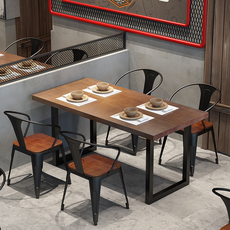Solid Wood Dining Chairs Slat Back Arm Chair with Metal Base