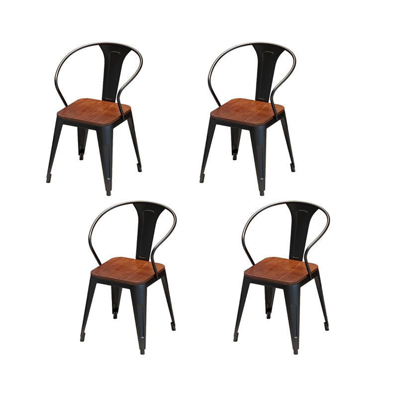 Solid Wood Dining Chairs Slat Back Arm Chair with Metal Base