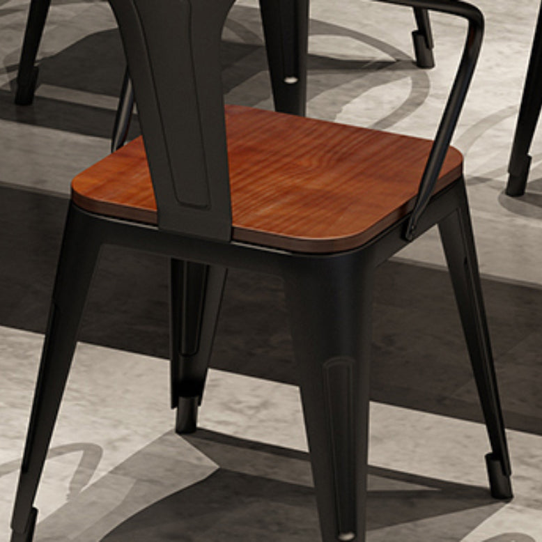 Solid Wood Dining Chairs Slat Back Arm Chair with Metal Base