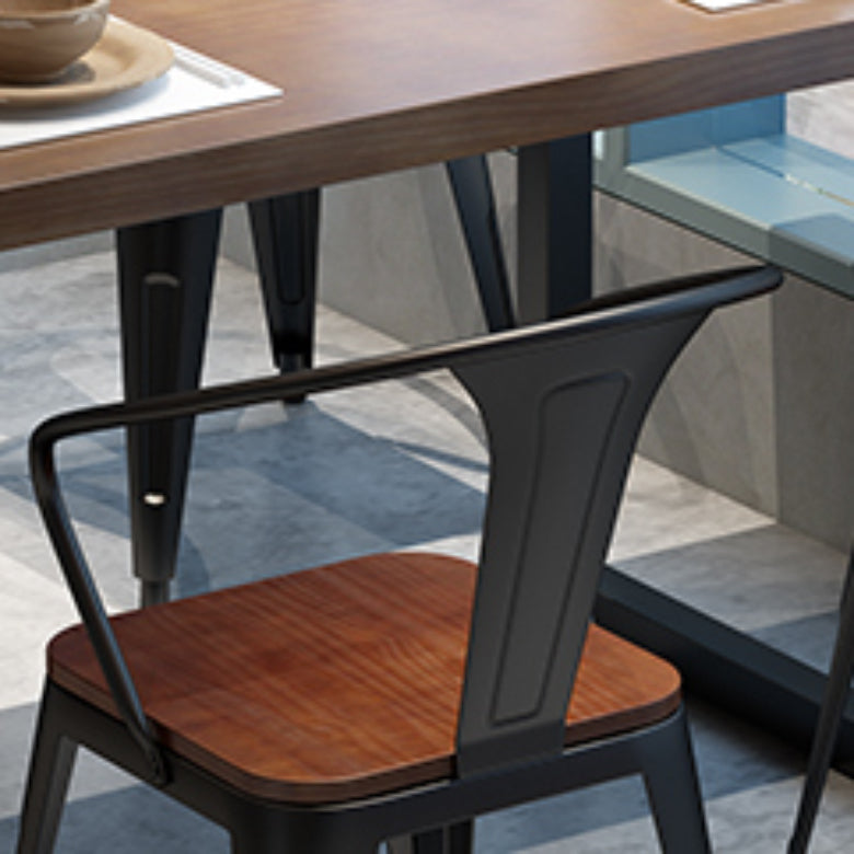 Solid Wood Dining Chairs Slat Back Arm Chair with Metal Base