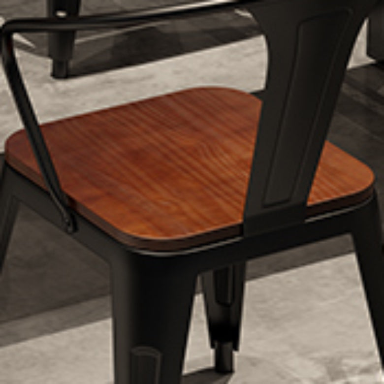 Solid Wood Dining Chairs Slat Back Arm Chair with Metal Base
