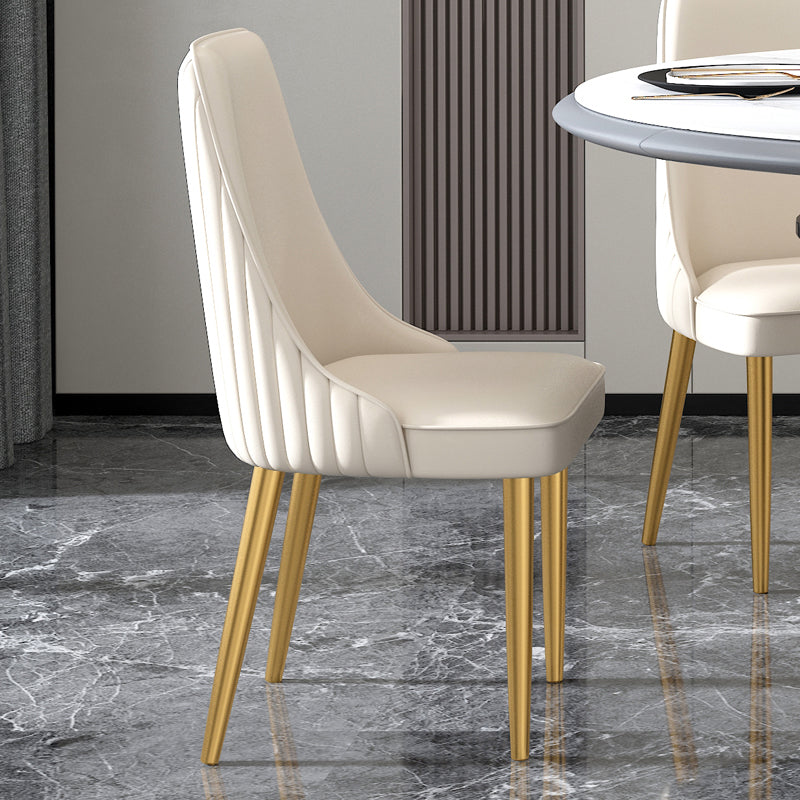 Glam Style Side Chair Parsons Leather Dining Chair with Gold Frame