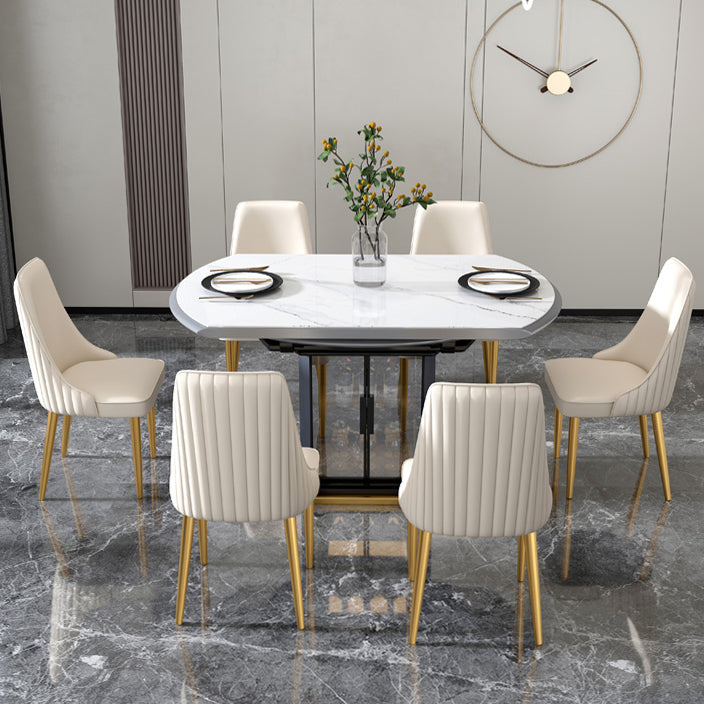 Glam Style Side Chair Parsons Leather Dining Chair with Gold Frame