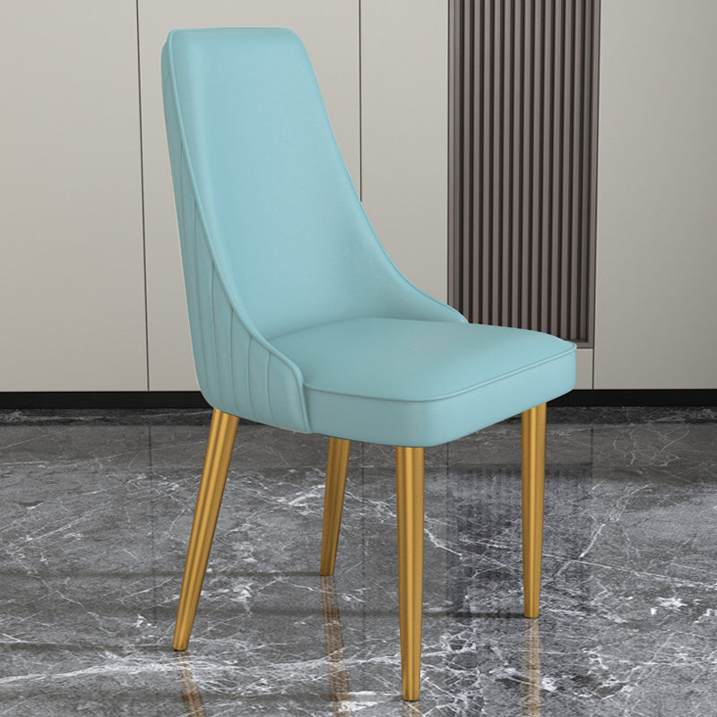 Glam Style Side Chair Parsons Leather Dining Chair with Gold Frame