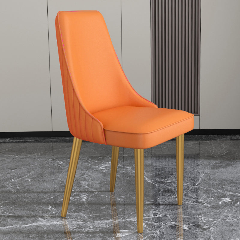 Glam Style Side Chair Parsons Leather Dining Chair with Gold Frame