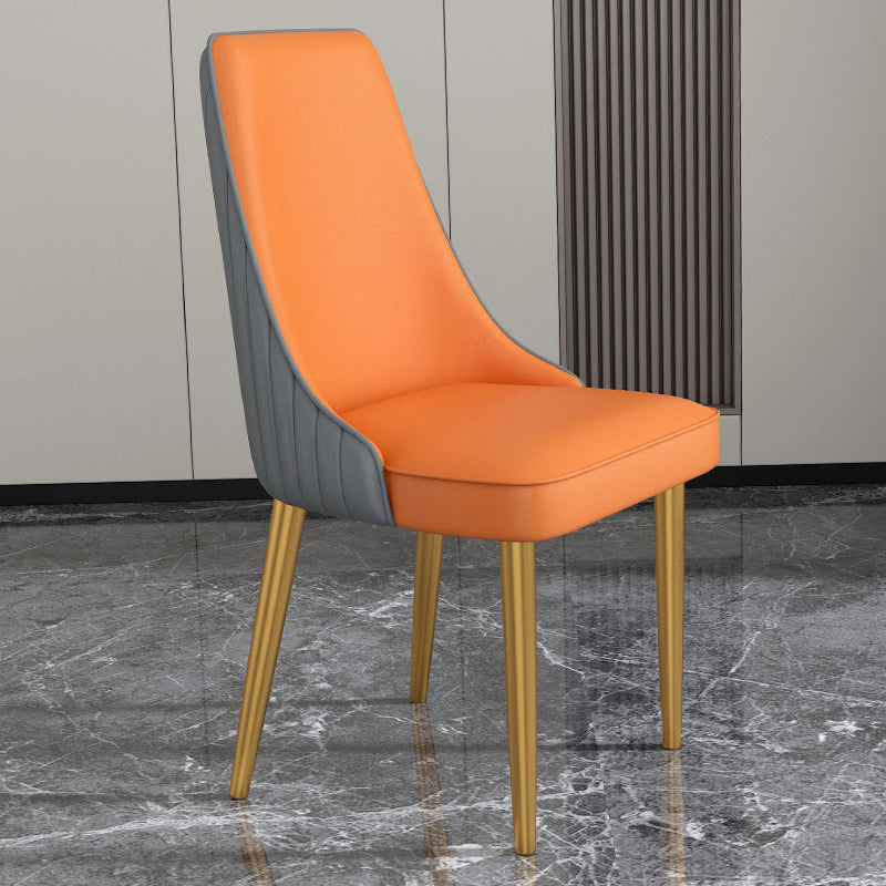 Glam Style Side Chair Parsons Leather Dining Chair with Gold Frame