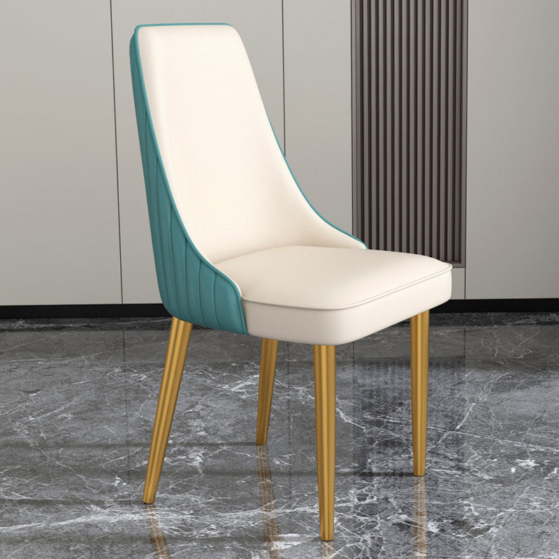 Glam Style Side Chair Parsons Leather Dining Chair with Gold Frame