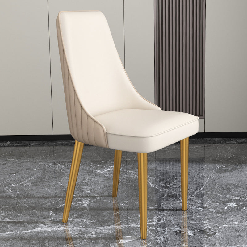 Glam Style Side Chair Parsons Leather Dining Chair with Gold Frame
