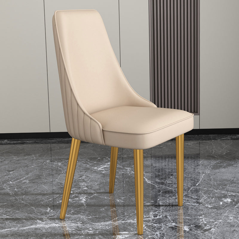 Glam Style Side Chair Parsons Leather Dining Chair with Gold Frame