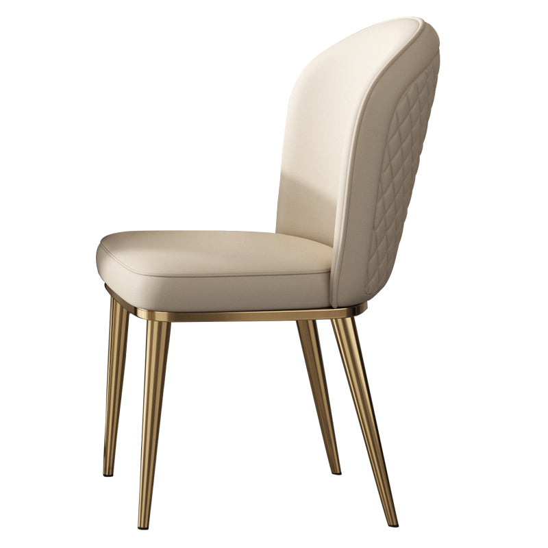 Leather Side Chair Glam Gold Base Dining Chair for Living Room