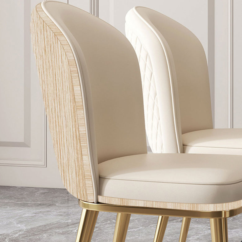 Leather Side Chair Glam Gold Base Dining Chair for Living Room